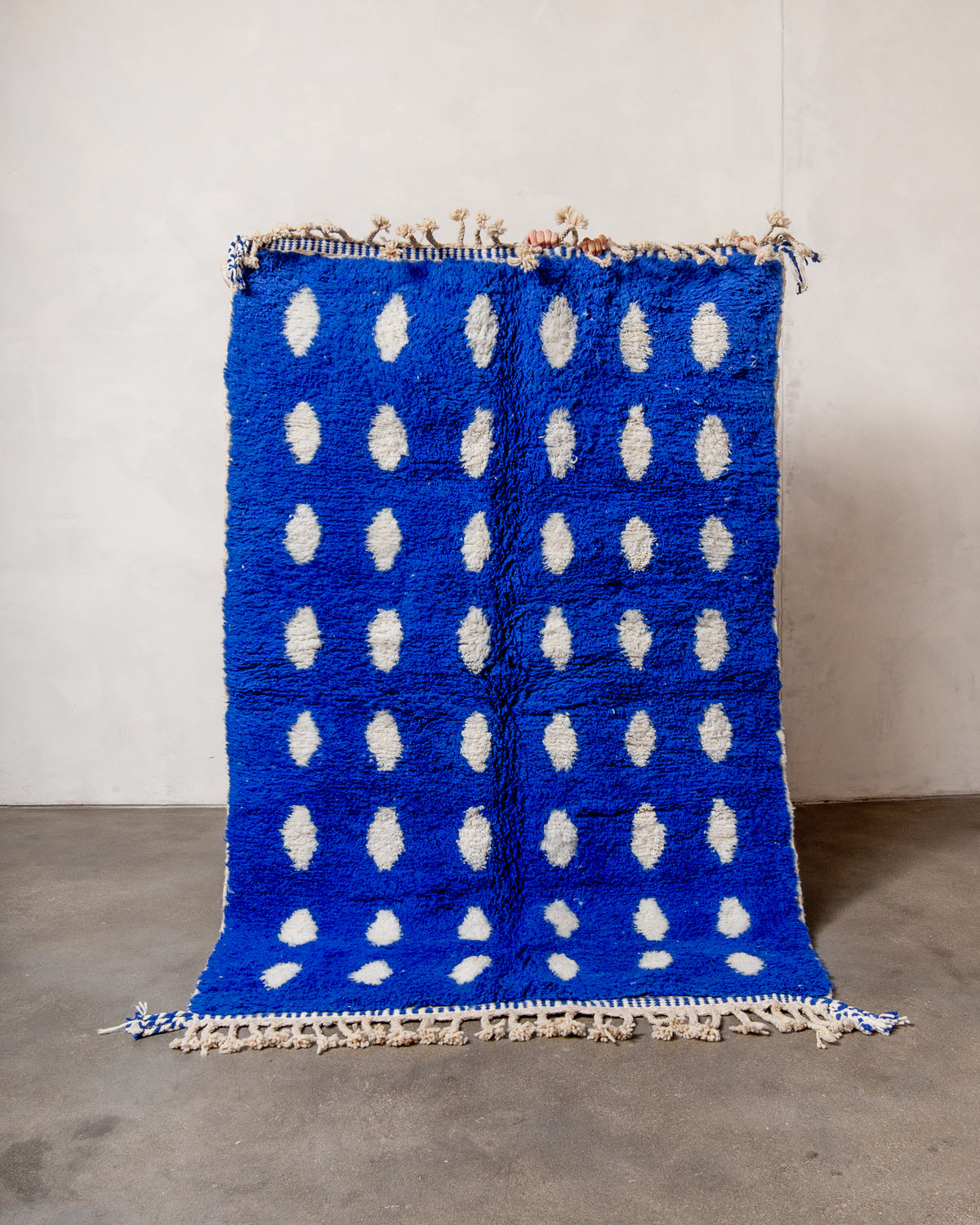 Modern, designer, handcrafted Berber rug from Morocco. Beniourain carpet with beautiful colours and patterns and fluffy wool texture.